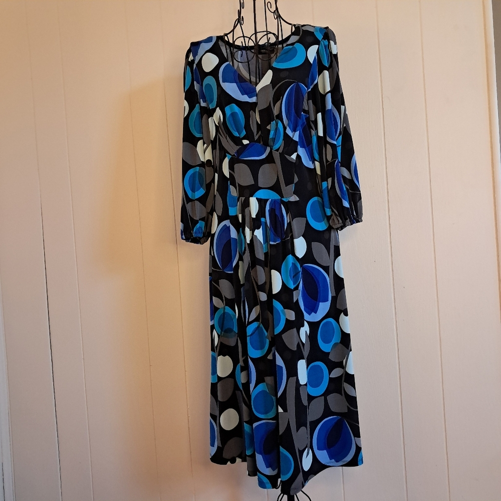 Bisou Bisou Geometric Print Work Dress with Puffed Sleeves